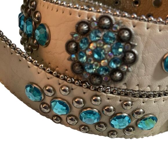 BHW Vintage Women’s White Leather Blue/Silver Rhinestone Studded Western/Cowgirl - Picture 5 of 12
